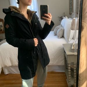 Hollister Black Faux Fur Parka Styled Coat Small